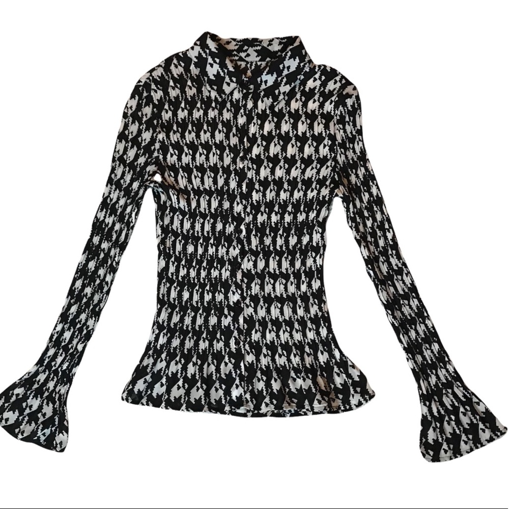 Vintage Black and White Houndstooth Button-Up Blouse